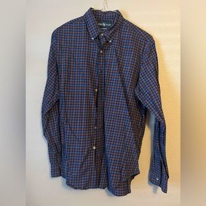 Ralph Lauren long sleeve button up polo, blue with red and yellow plaid, large